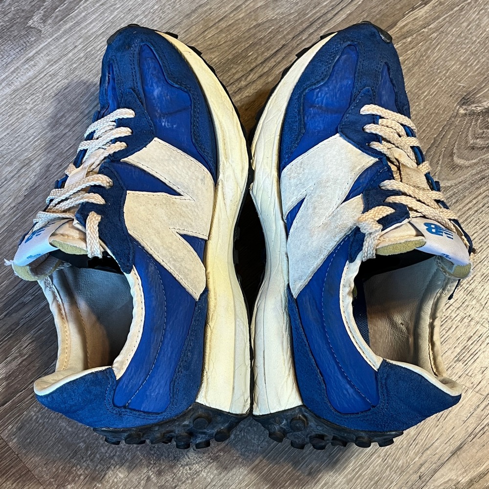 New Balance 327 Cobalt Blue White Suede Nylon Sneakers MS327VA Womens 9.5 Mens 8